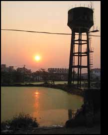 sunrise at train station